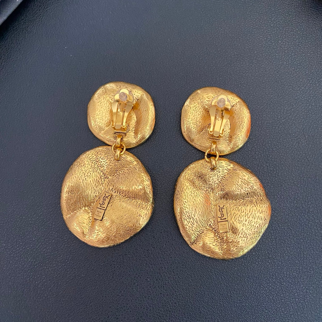 Saint Laurent Round Statement Earrings in Polished Metal-Tone front product view