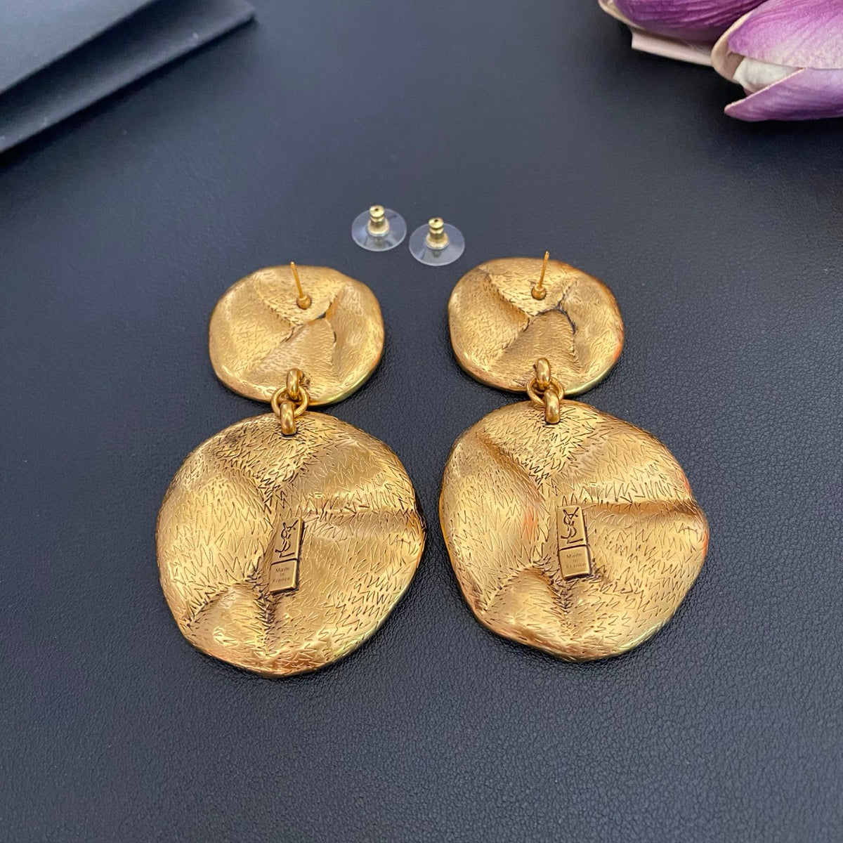 Saint Laurent Round Statement Earrings in Polished Metal-Tone main product view