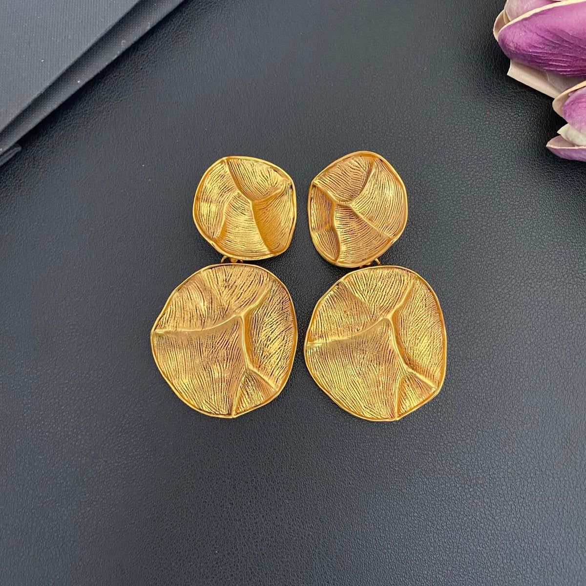 Saint Laurent Round Statement Earrings in Polished Metal-Tone side detail