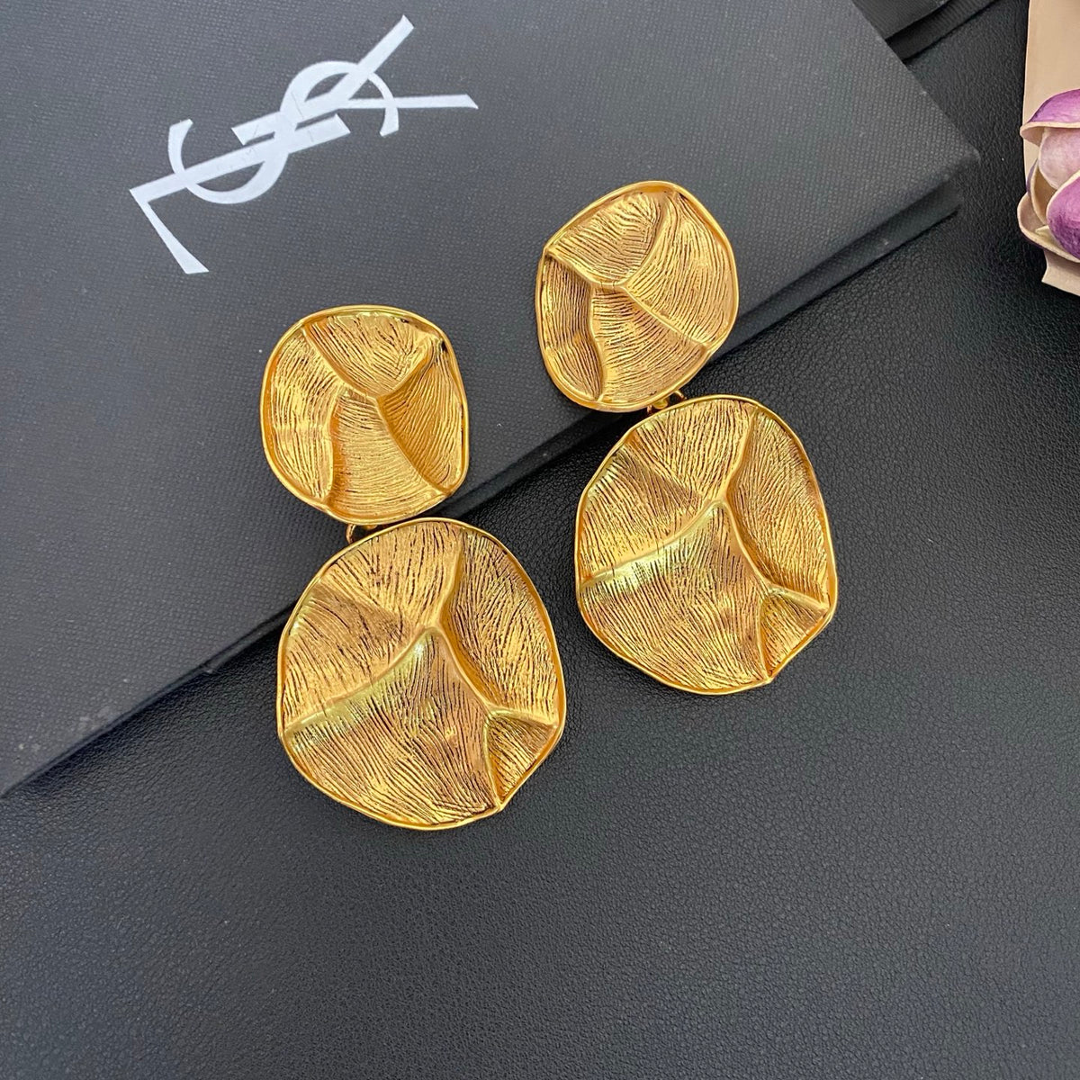 Saint Laurent Round Statement Earrings in Polished Metal-Tone front product view