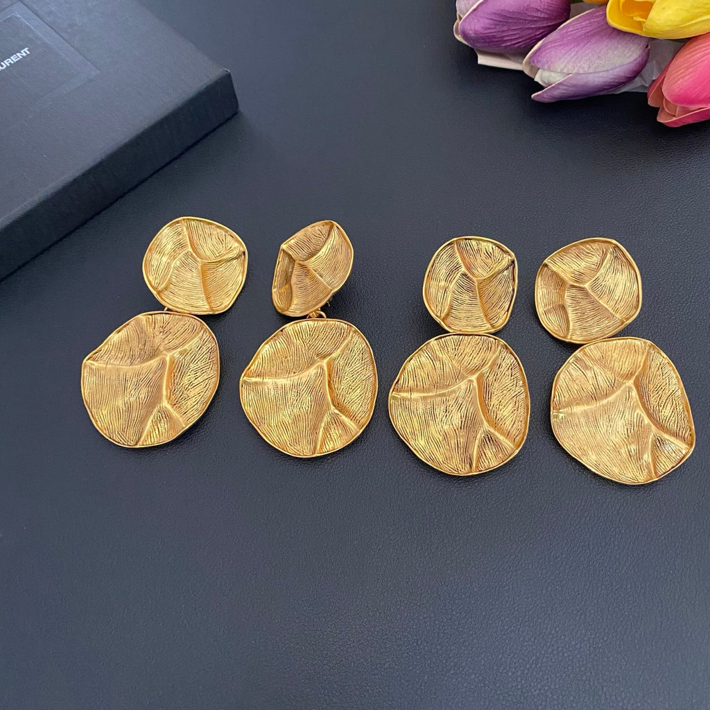 Saint Laurent Round Statement Earrings in Polished Metal-Tone styled product view