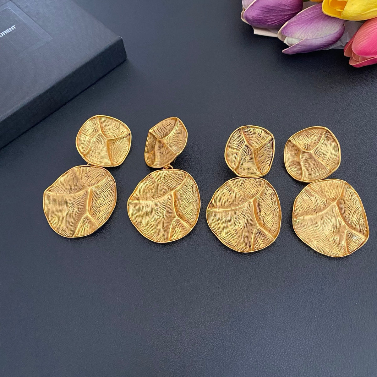 Saint Laurent Round Statement Earrings in Polished Metal-Tone styled product view