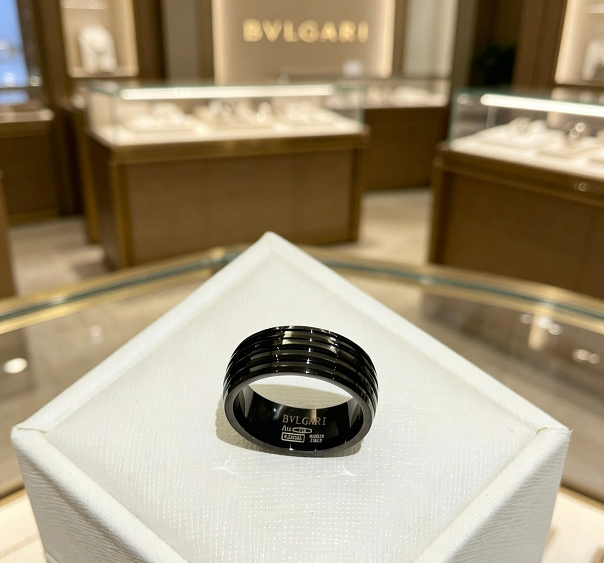 Geometric Emblem Statement Ring in Gold-Tone – Gold Detail – Design 005 front product view
