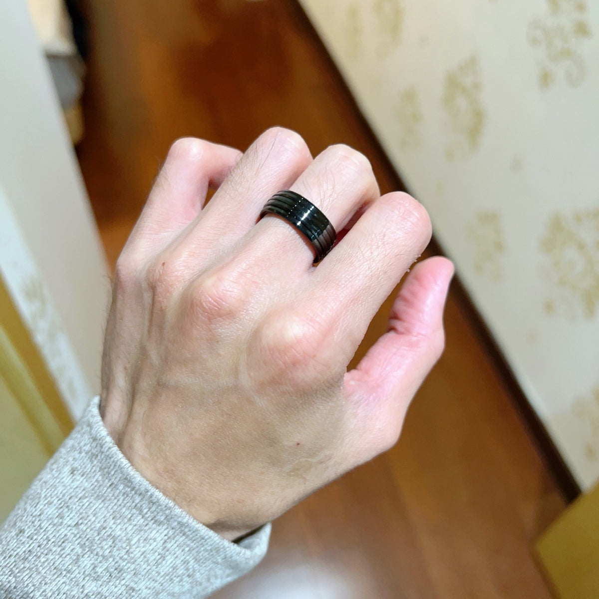 Geometric Emblem Statement Ring in Gold-Tone – Gold Detail – Design 005 styled product view