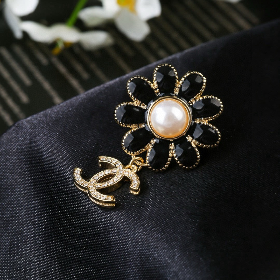 Double-C Emblem Brooch in Polished Metal-Tone – Design 025 styled product view