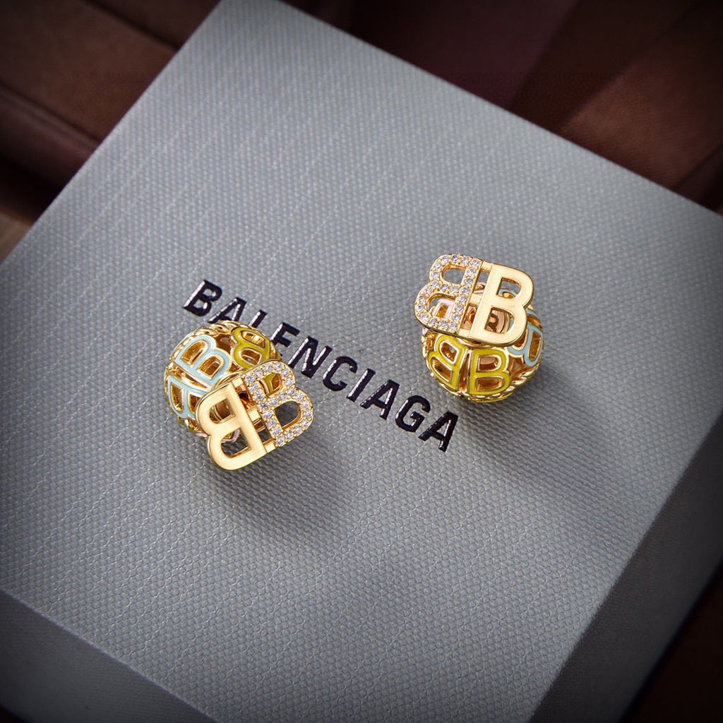 Geometric Emblem Stud Earrings in Gold-Tone – Design 004 front product view