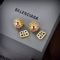 Geometric Emblem Stud Earrings in Gold-Tone – Design 004 main product view