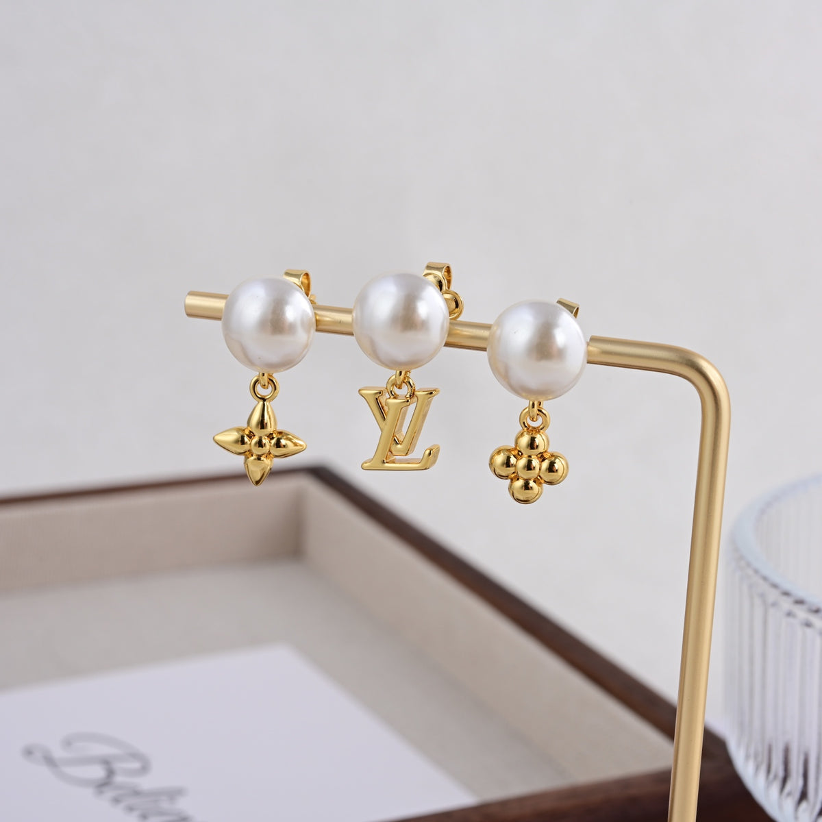 Geometric Emblem Stud Earrings in Polished Metal-Tone – Design 020 main product view