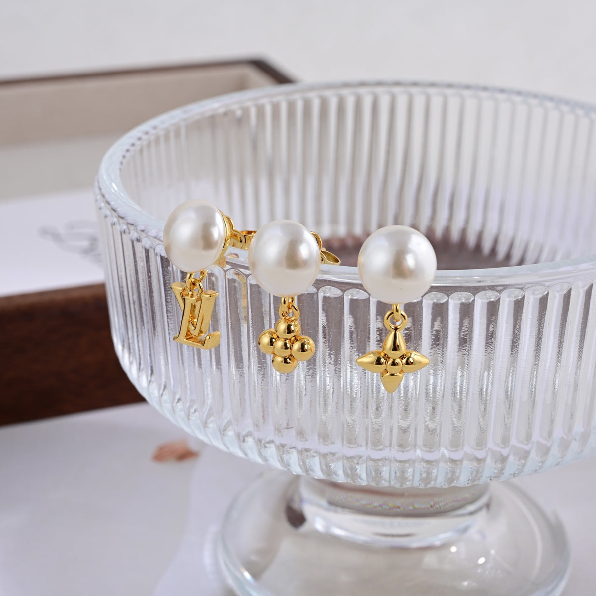 Geometric Emblem Stud Earrings in Polished Metal-Tone – Design 020 styled product view