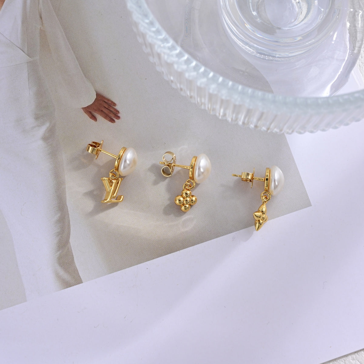 Geometric Emblem Stud Earrings in Polished Metal-Tone – Design 020 front product view