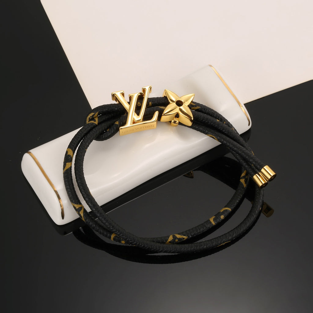 Geometric Emblem Leather-Detail Bracelet – Leather Detail – Design 008 front product view