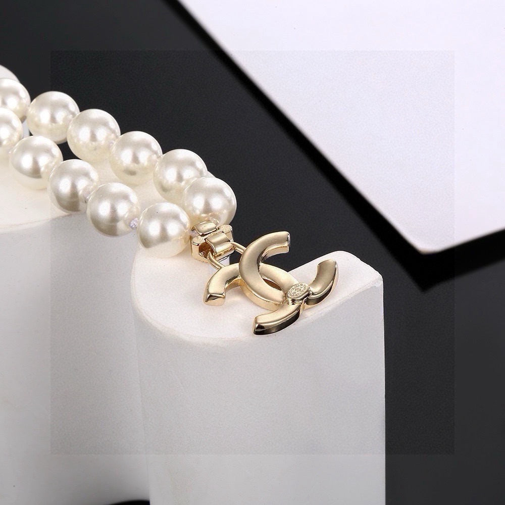 Double-C Emblem Pearl-Detail Pendant Necklace – Pearl Detail – Design 047 main product view