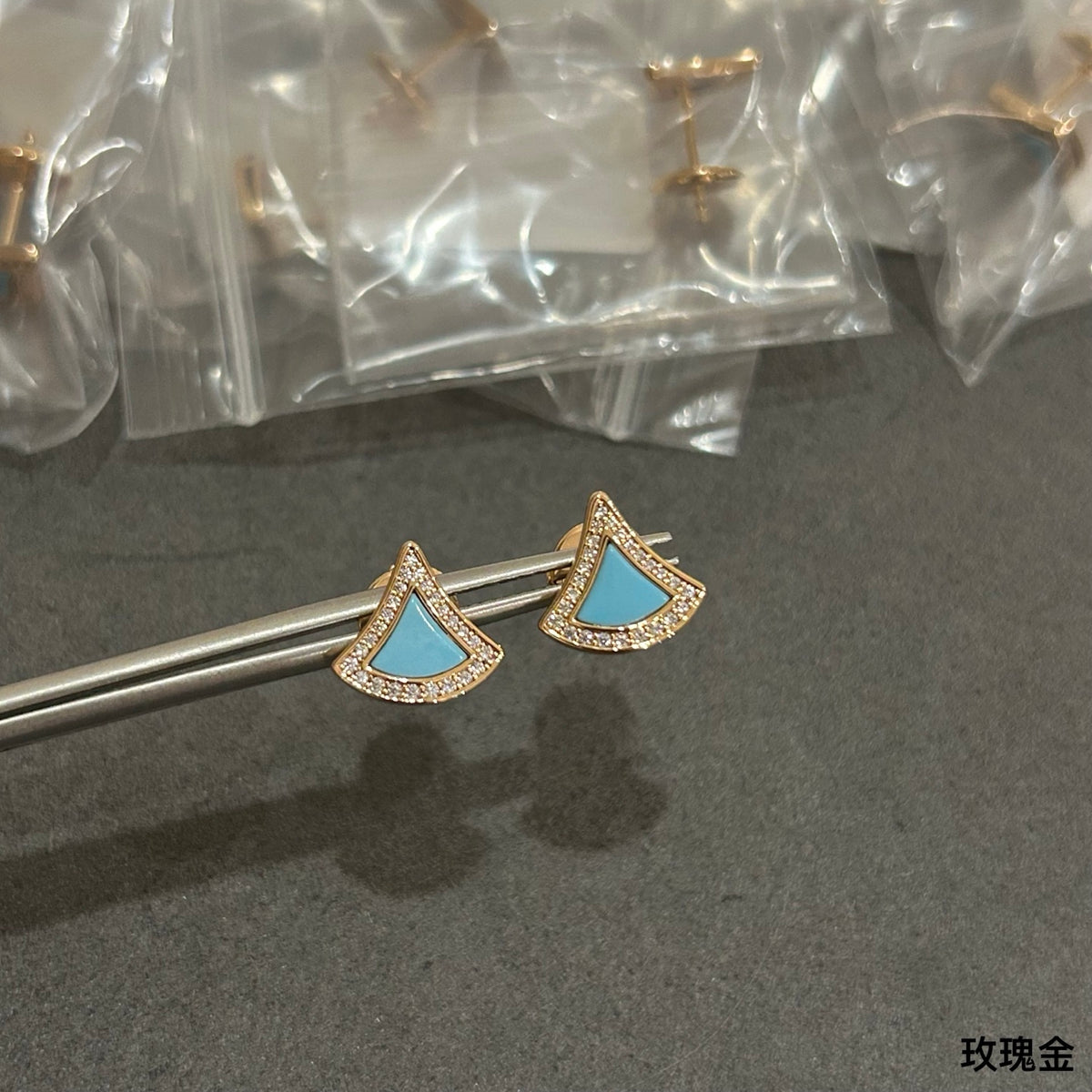 Geometric Emblem Stud Earrings in Polished Metal-Tone – Design 001 main product view