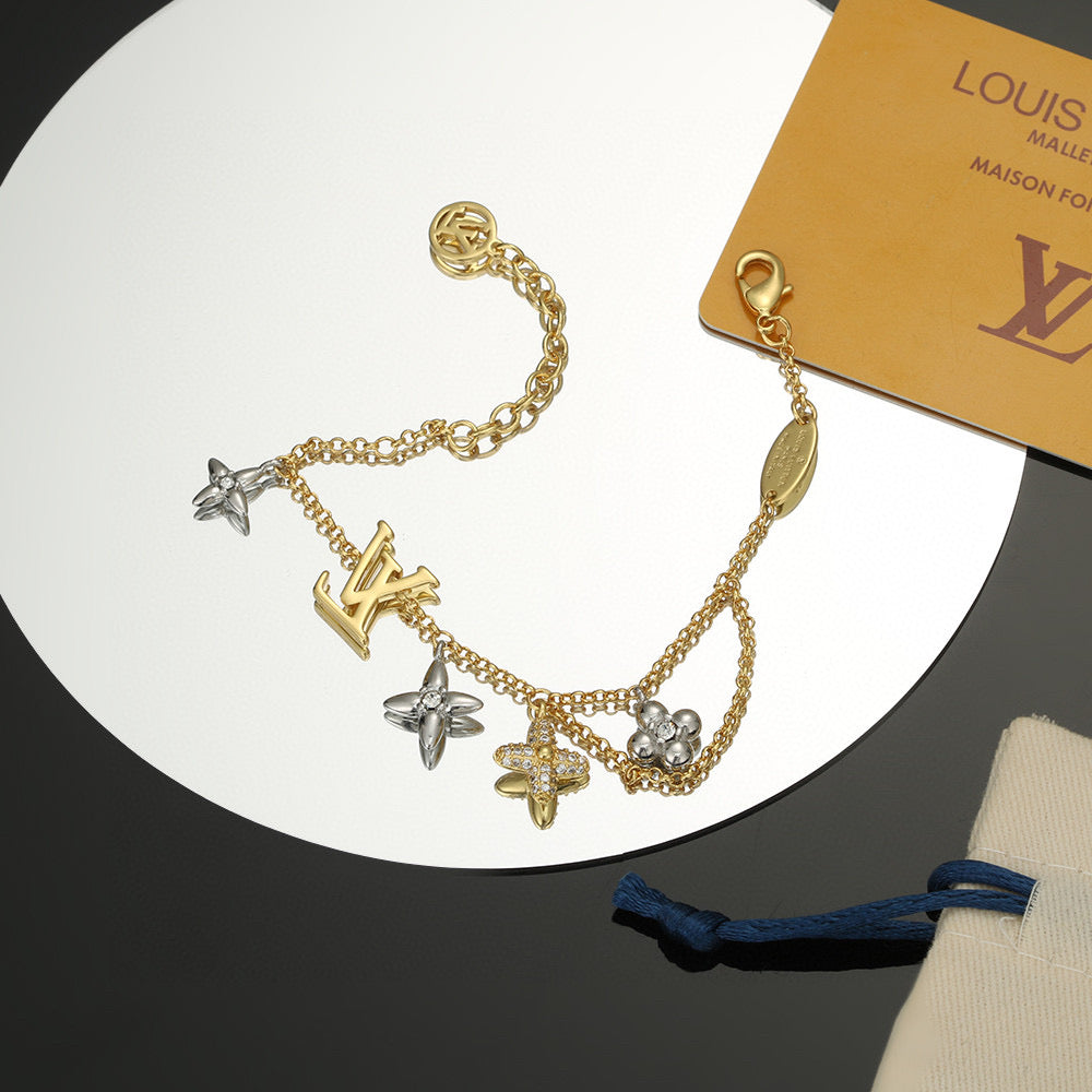 Letter Emblem Bracelet in Polished Metal-Tone – Design 017 close-up detail