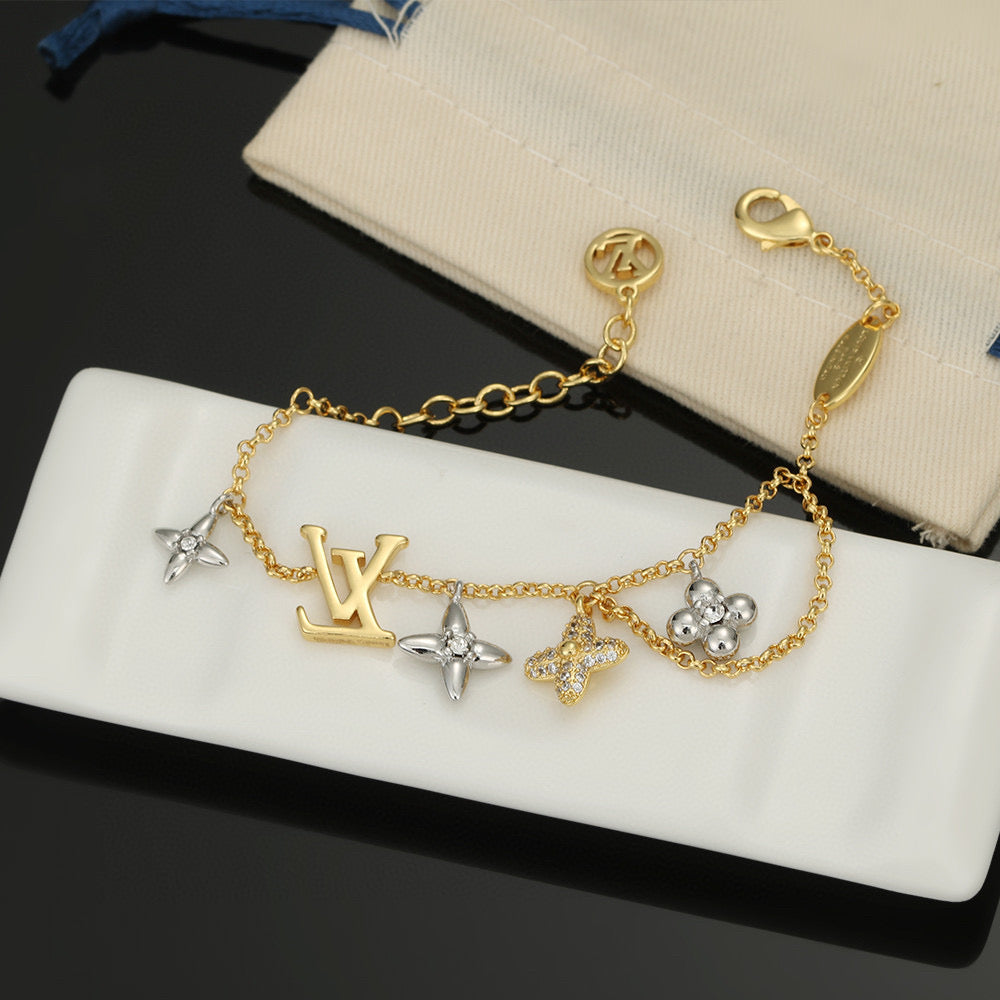 Letter Emblem Bracelet in Polished Metal-Tone – Design 017 front product view