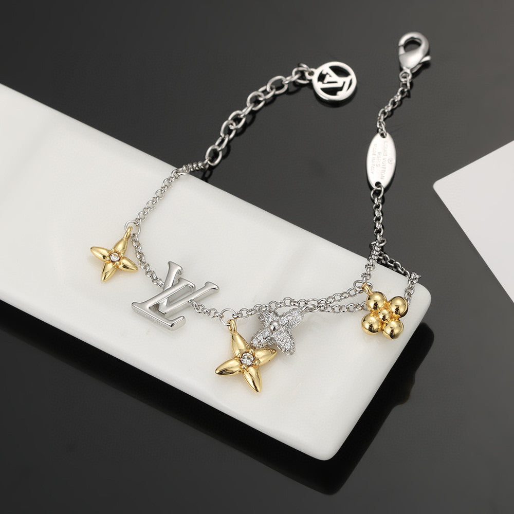 Letter Emblem Bracelet in Polished Metal-Tone – Design 018 detail view