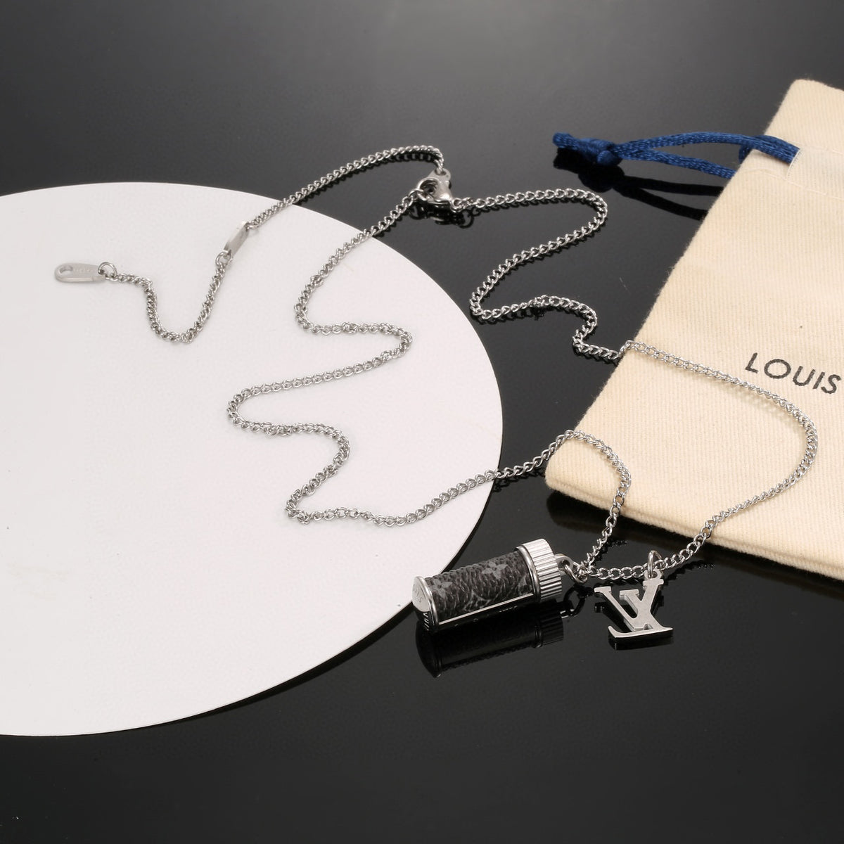 Letter Emblem Pendant Necklace in Polished Metal-Tone – Design 017 detail view