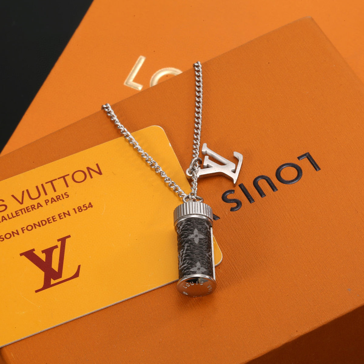 Letter Emblem Pendant Necklace in Polished Metal-Tone – Design 017 main product view