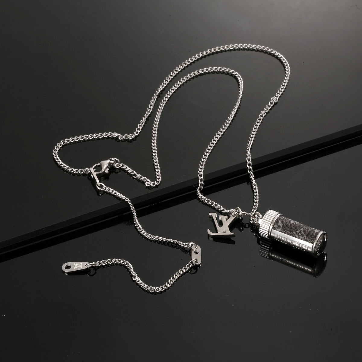 Letter Emblem Pendant Necklace in Polished Metal-Tone – Design 017 side detail