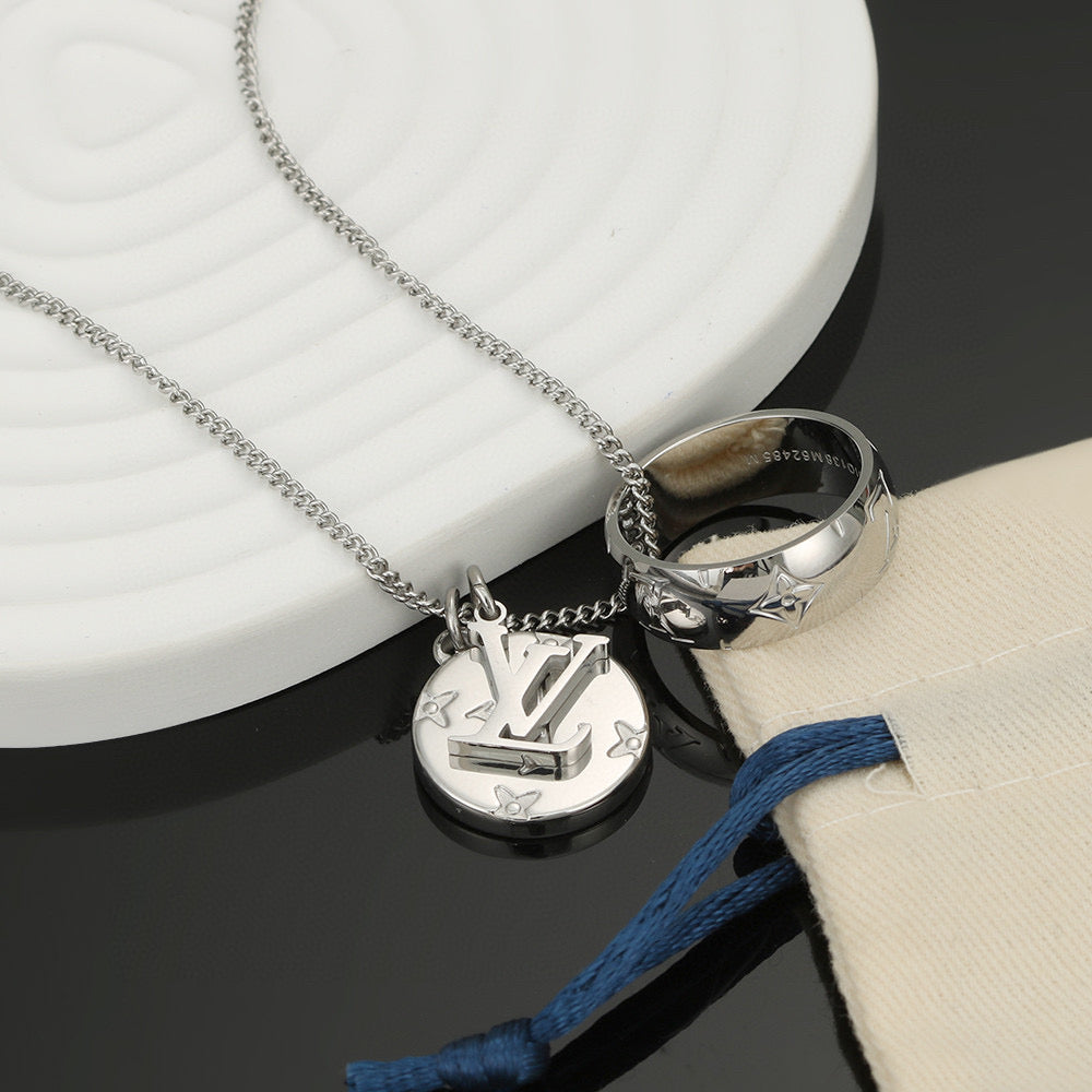 Letter Emblem Pendant Necklace in Polished Metal-Tone – Design 018 main product view
