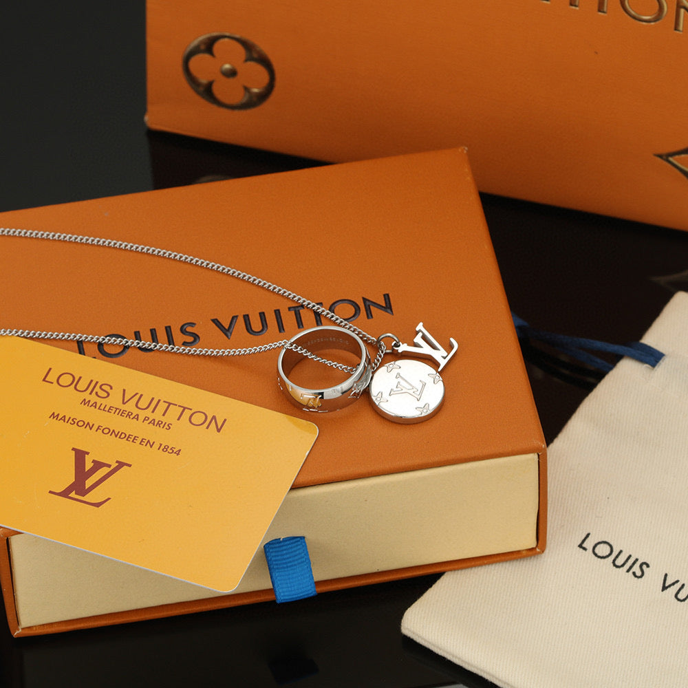 Letter Emblem Pendant Necklace in Polished Metal-Tone – Design 018 front product view