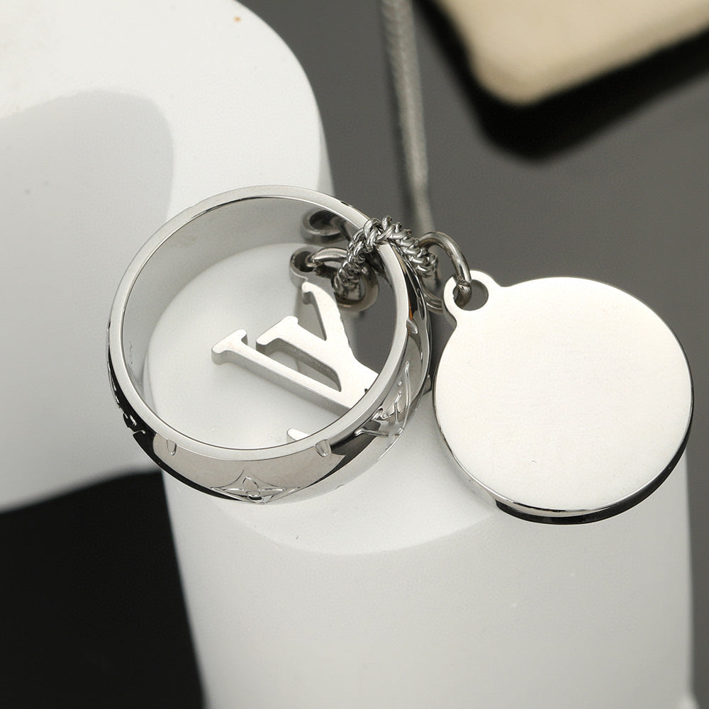 Letter Emblem Pendant Necklace in Polished Metal-Tone – Design 018 side detail