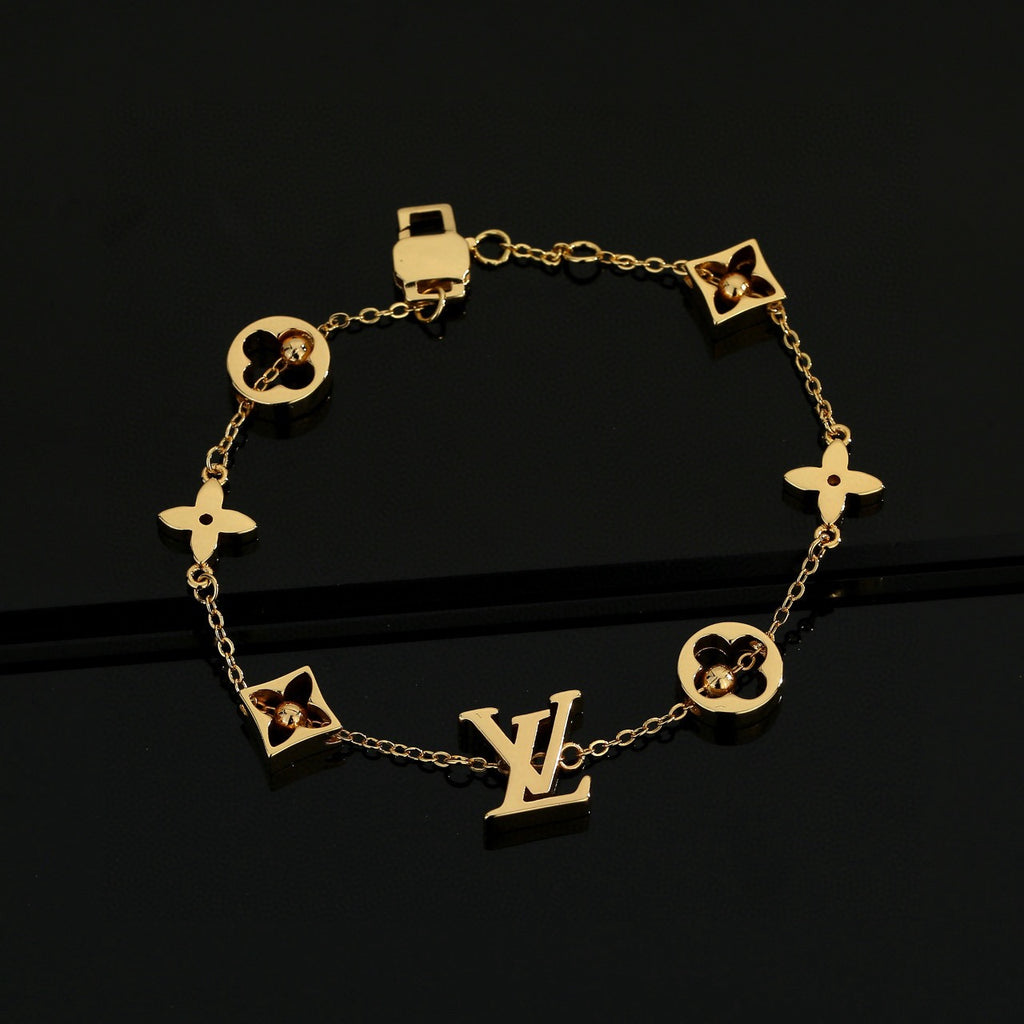 Letter Emblem Bracelet in Polished Metal-Tone – Design 022 front product view