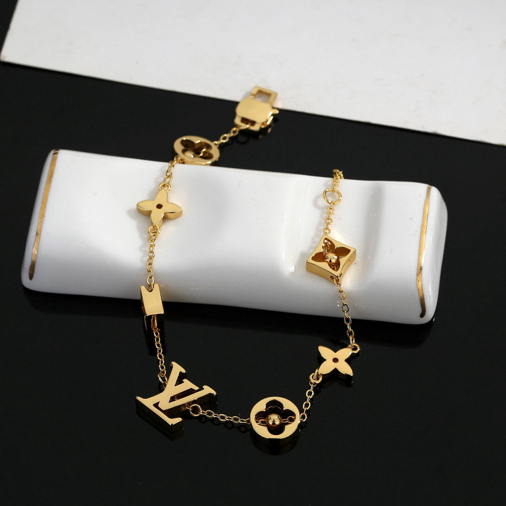 Letter Emblem Bracelet in Polished Metal-Tone – Design 022 styled product view