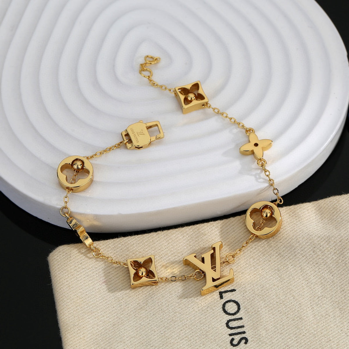 Letter Emblem Bracelet in Polished Metal-Tone – Design 022 main product view