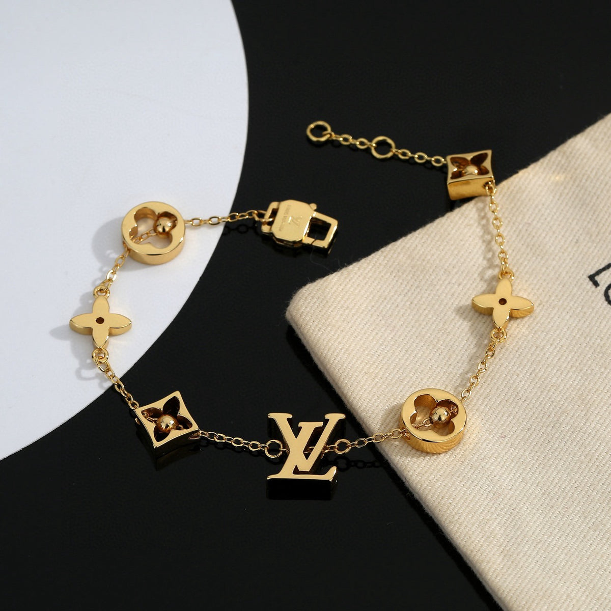 Letter Emblem Bracelet in Polished Metal-Tone – Design 022 main product view