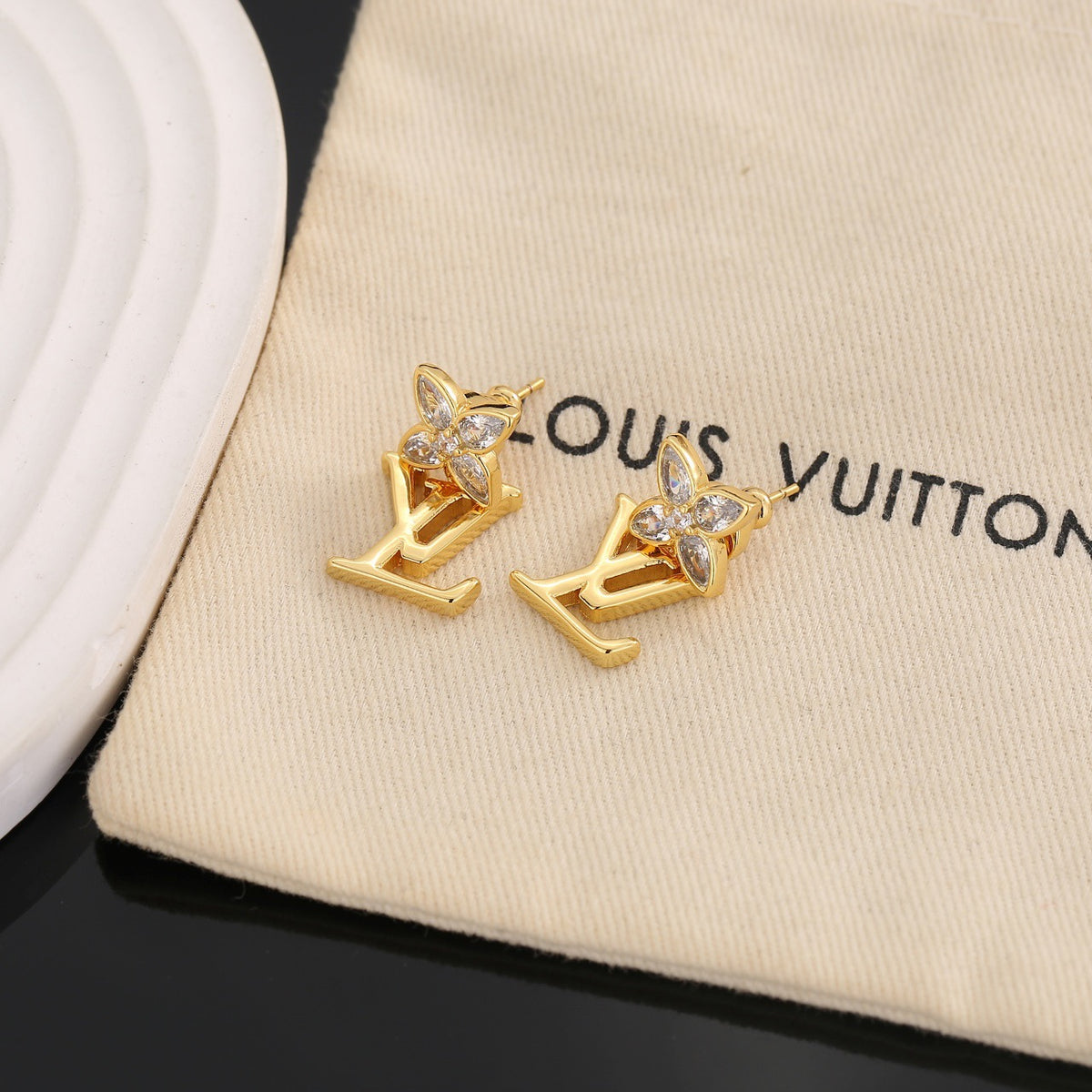 Geometric Emblem Stud Earrings in Polished Metal-Tone – Design 021 front product view