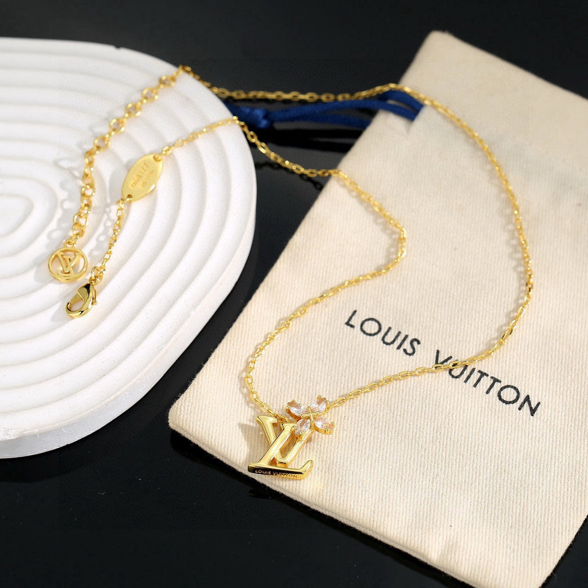 Letter Emblem Pendant Necklace in Gold-Tone – Design 005 side detail