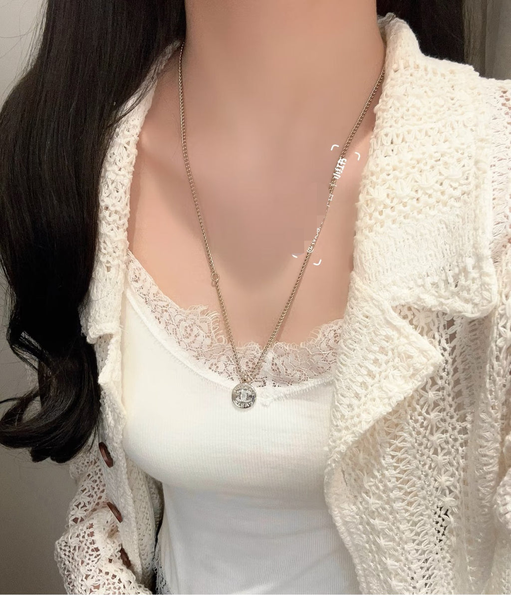Signature Emblem Pendant Necklace in Gold-Tone – Design 037 detail view