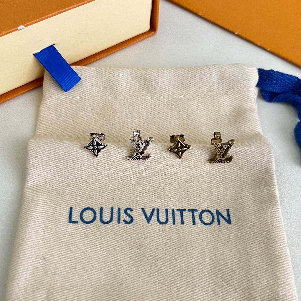Geometric Emblem Stud Earrings in Polished Metal-Tone – Design 018 front product view