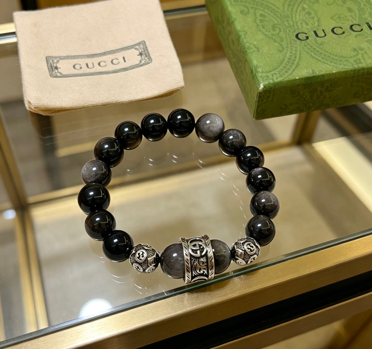 Geometric Emblem Bracelet in Polished Metal-Tone – Vintage Detail – Design 007 styled product view