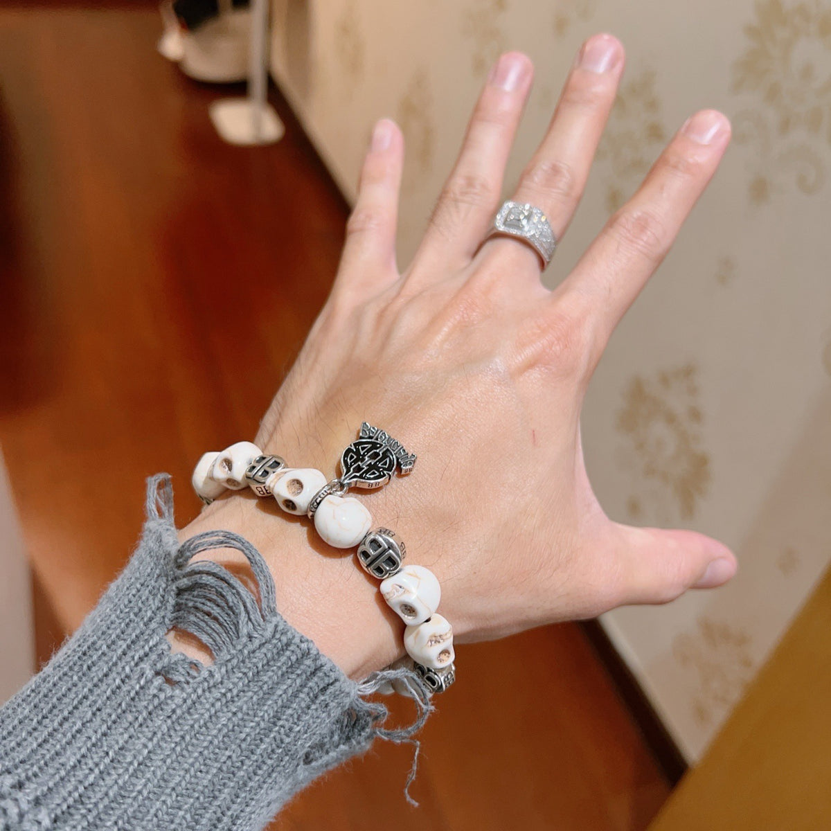 Geometric Emblem Bracelet in Polished Metal-Tone – Design 045 main product view