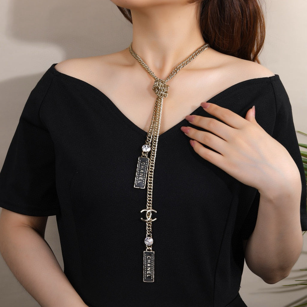 Double-C Emblem Pendant Necklace in Gold-Tone – Design 006 front product view