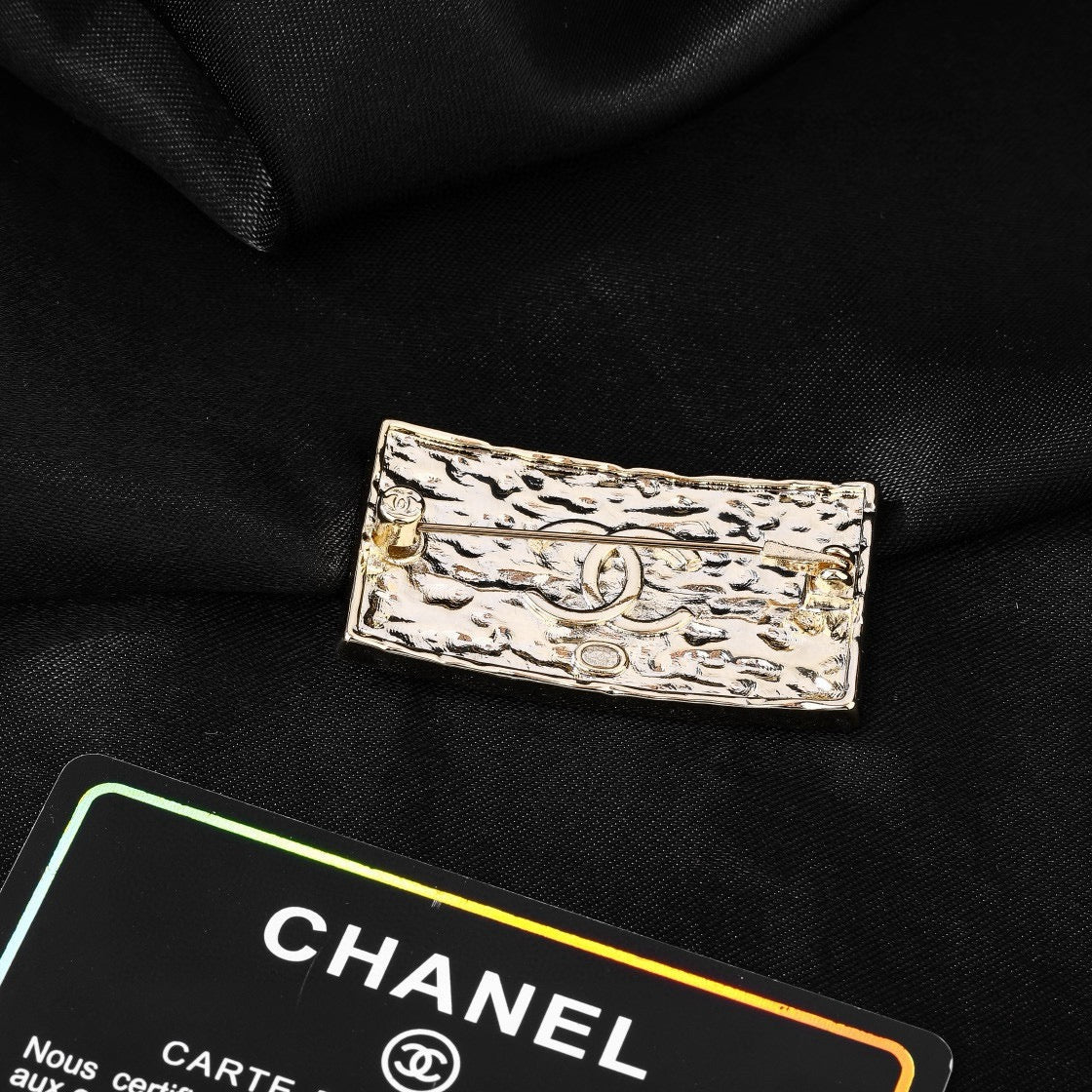 Double-C Emblem Brooch in Polished Metal-Tone – Design 026 styled product view