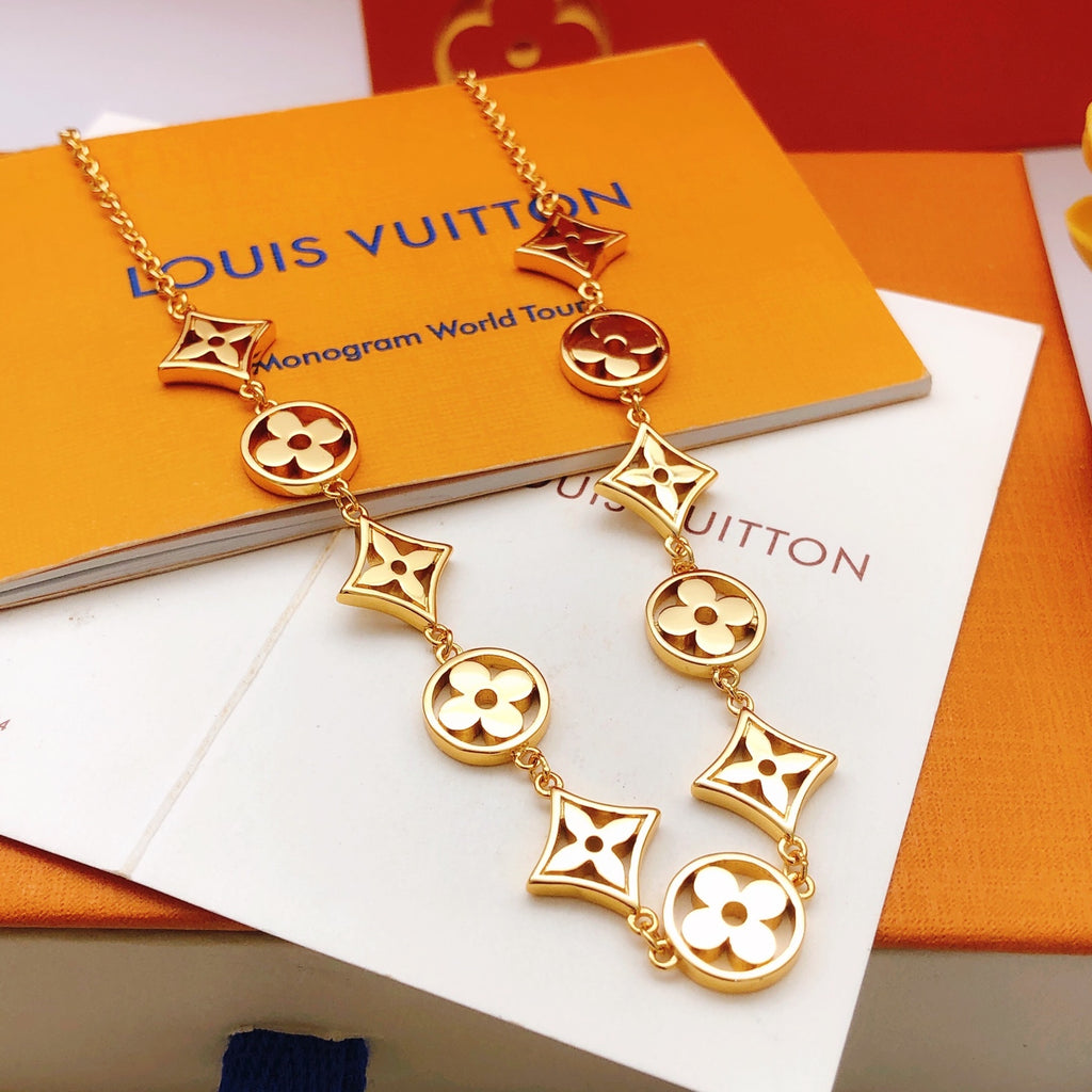 Geometric Emblem Pendant Necklace in Gold-Tone – Design 047 front product view