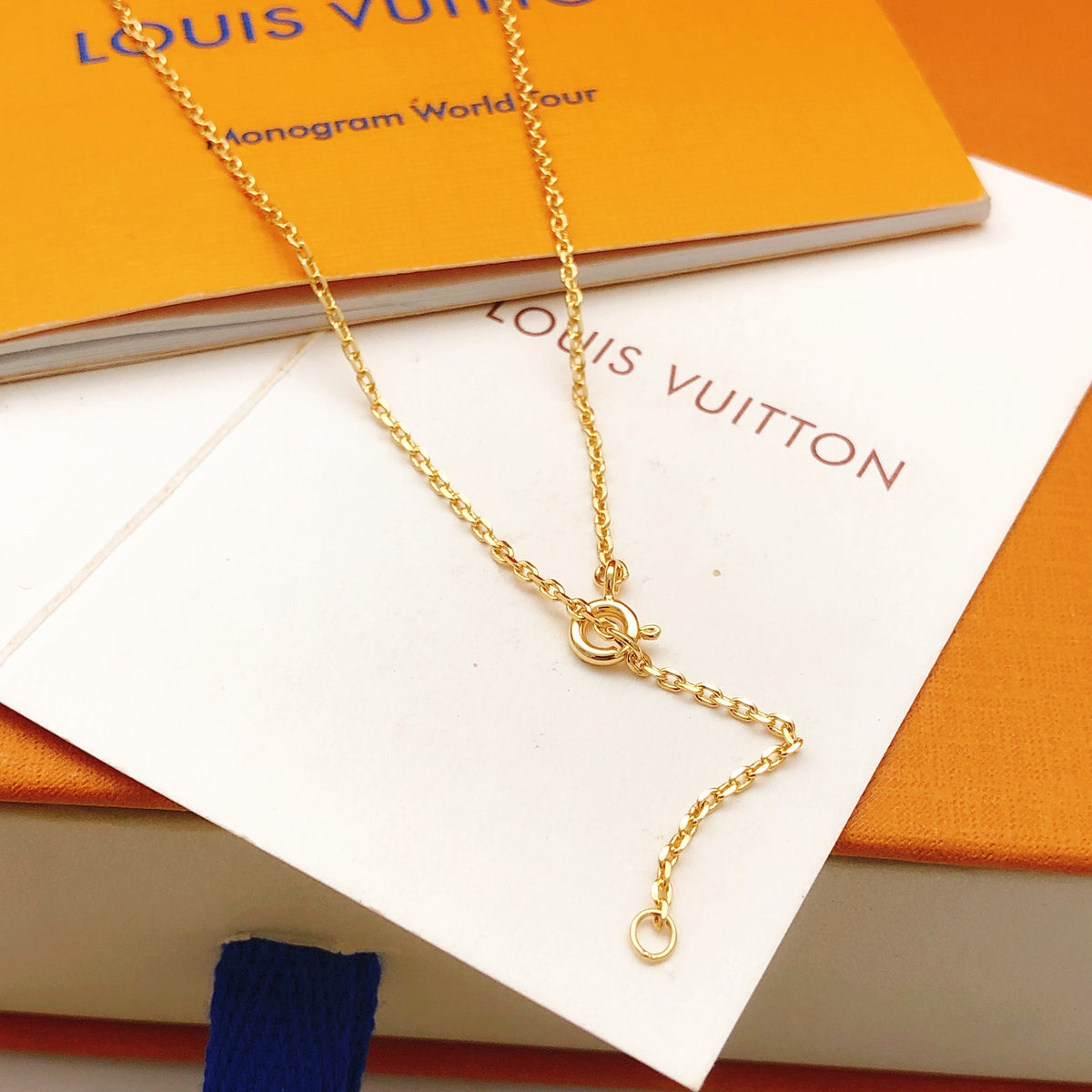 Geometric Emblem Pendant Necklace in Gold-Tone – Blue Detail – Design 005 side detail