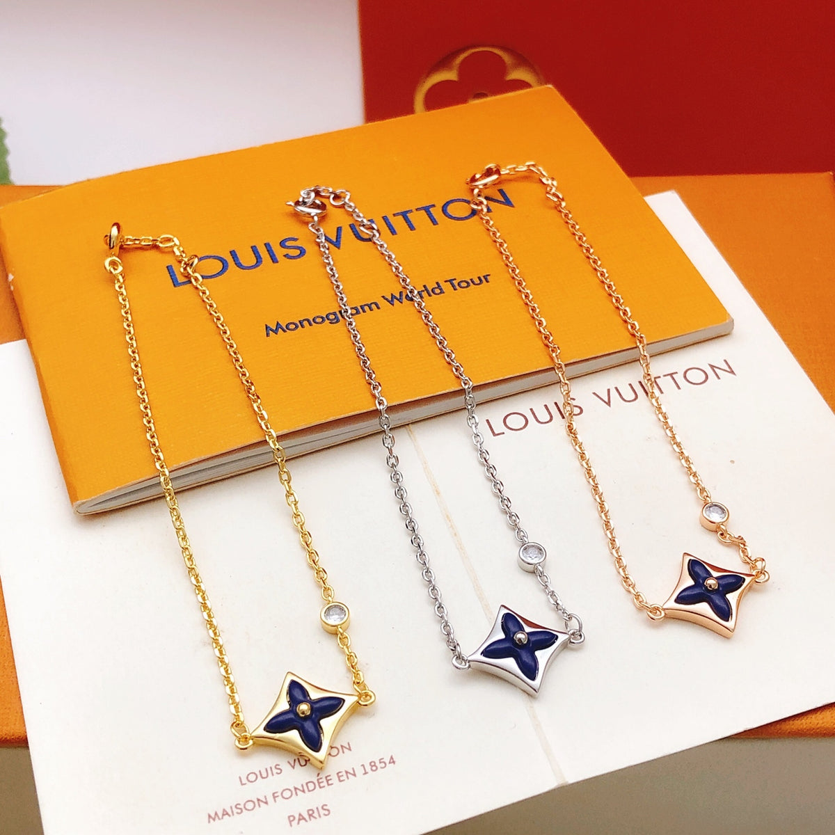 Geometric Emblem Bracelet in Gold-Tone – Blue Detail – Design 007 side detail