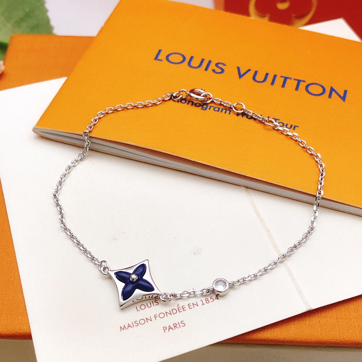Geometric Emblem Bracelet in Gold-Tone – Blue Detail – Design 007 main product view