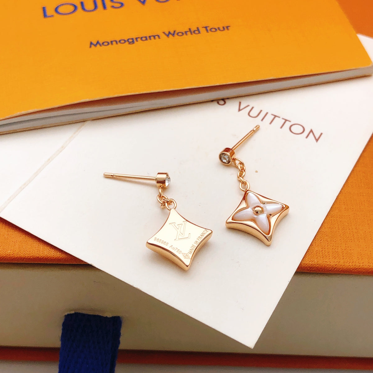 Geometric Emblem Stud Earrings in Rose-Gold-Tone – Rose Gold Detail – Design 006 side detail