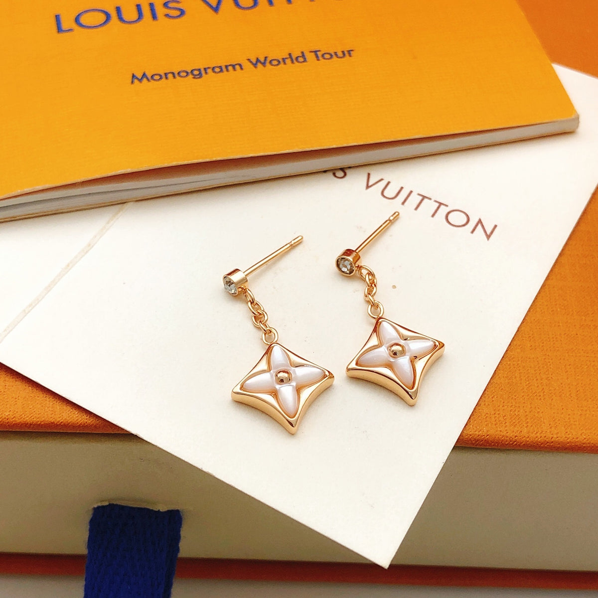 Geometric Emblem Stud Earrings in Rose-Gold-Tone – Rose Gold Detail – Design 006 front product view