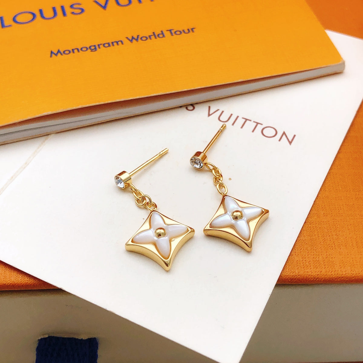 Geometric Emblem Stud Earrings in Gold-Tone – Design 026 front product view