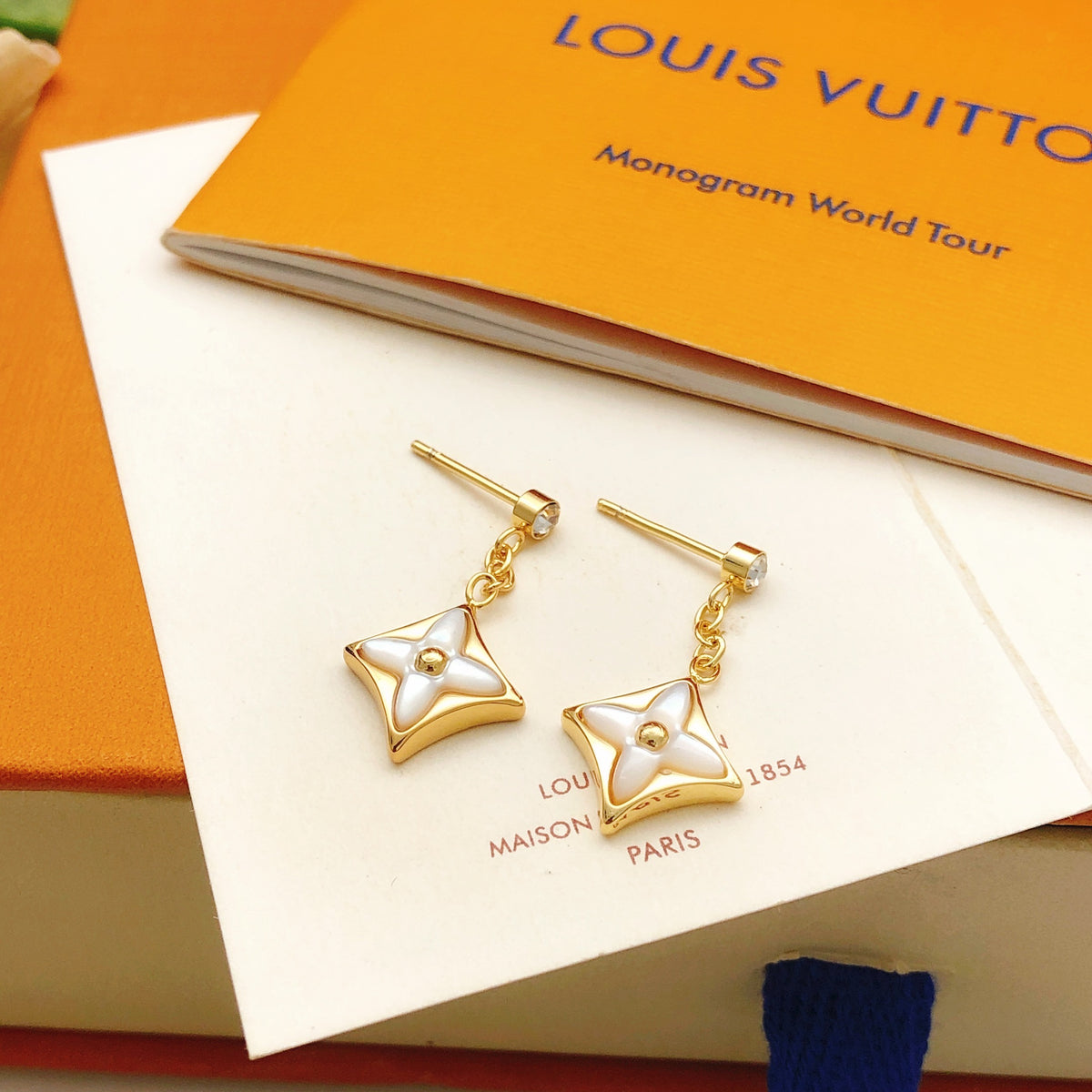 Geometric Emblem Stud Earrings in Gold-Tone – Design 026 side detail