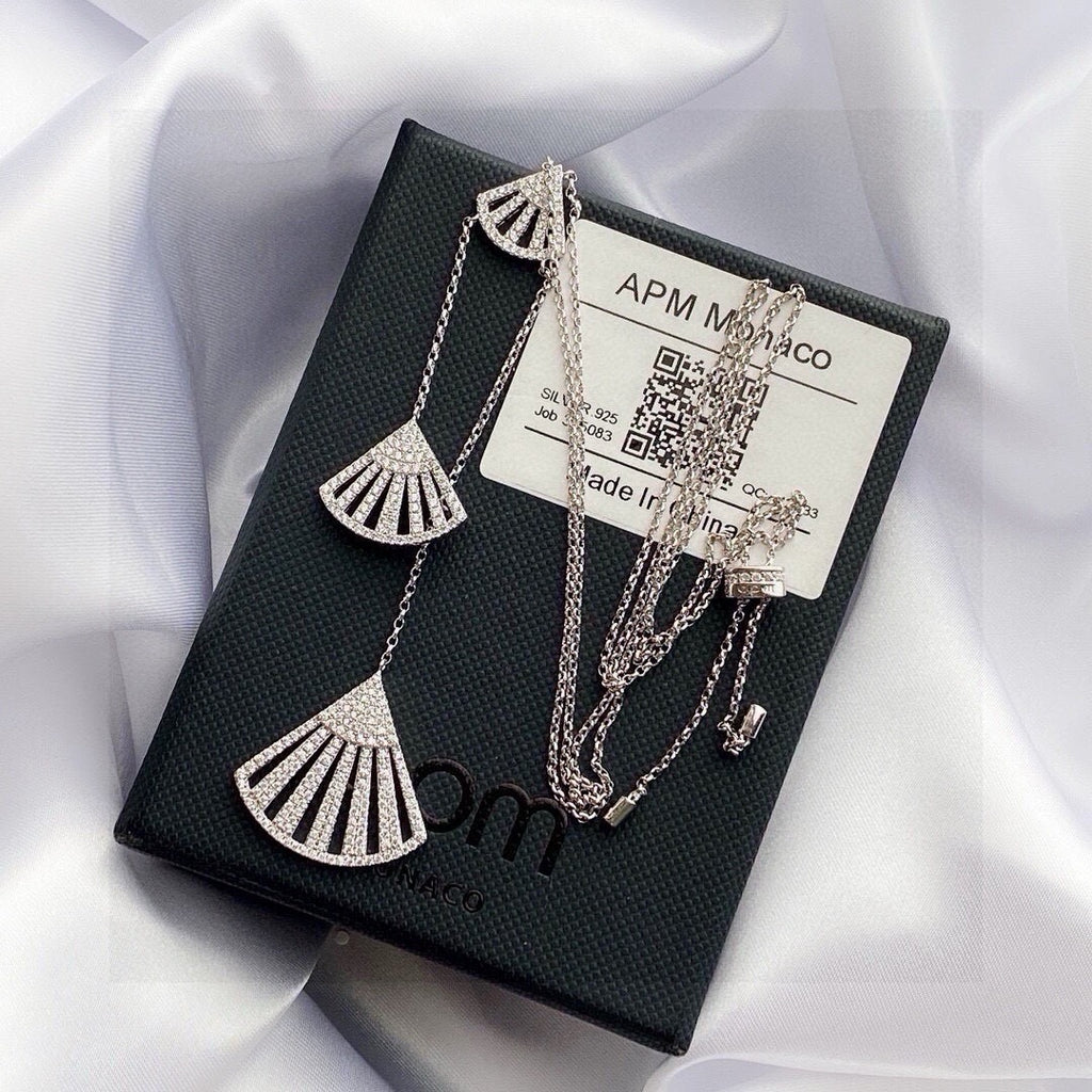 Adjustable Fan Pendant Necklace in Silver-Tone detail view