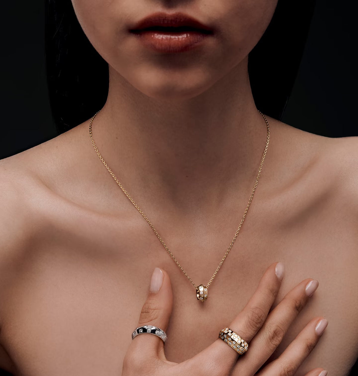 Letter Emblem Pendant Necklace in Gold-Tone – Design 006 close-up detail