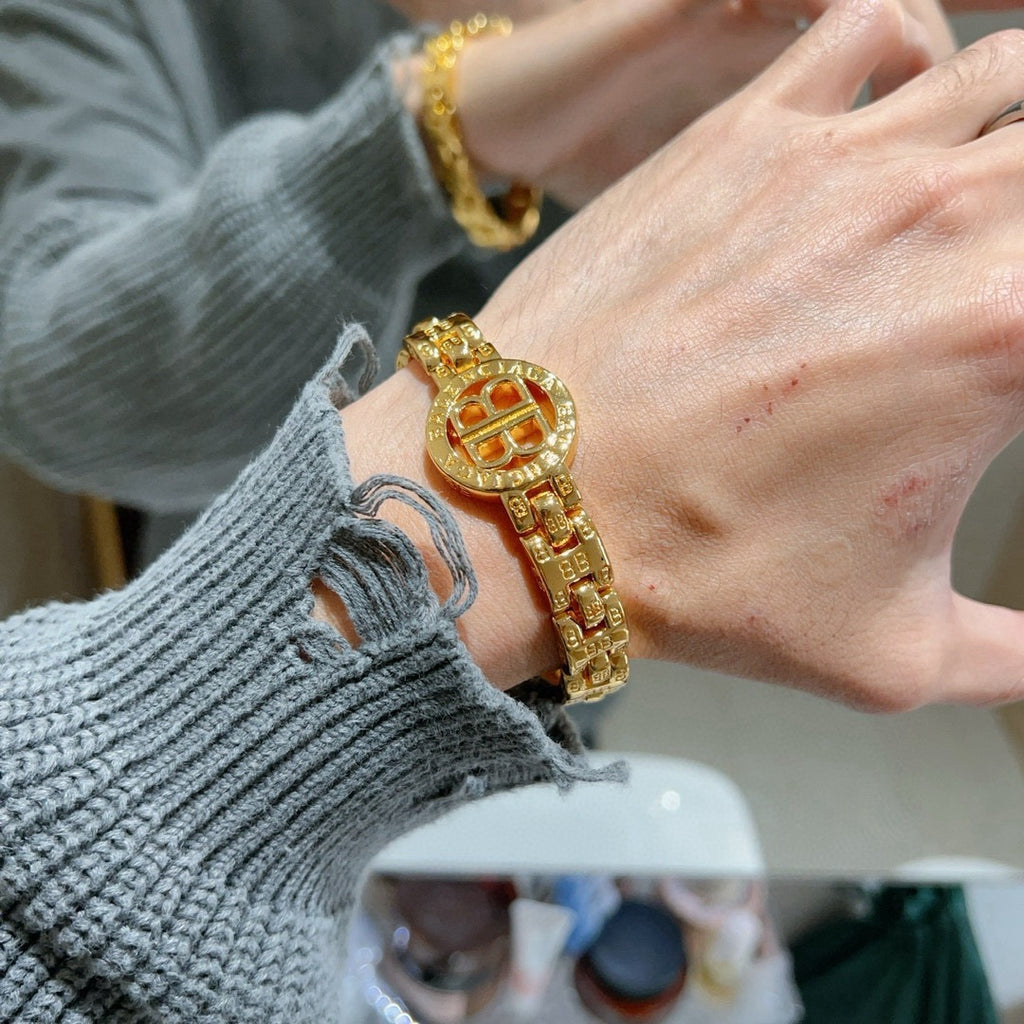 Geometric Emblem Bracelet in Polished Metal-Tone – Design 044 detail view