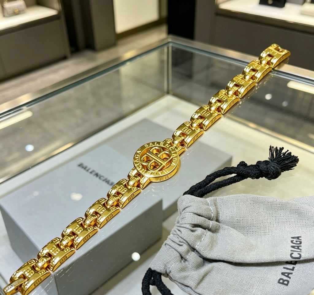 Geometric Emblem Bracelet in Polished Metal-Tone – Design 044 close-up detail